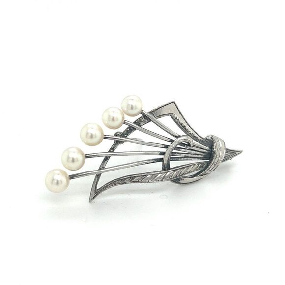 Mikimoto Estate Akoya Pearl Brooch Pin Sterling Silver 5.4 mm M287 - Picture 5 of 9